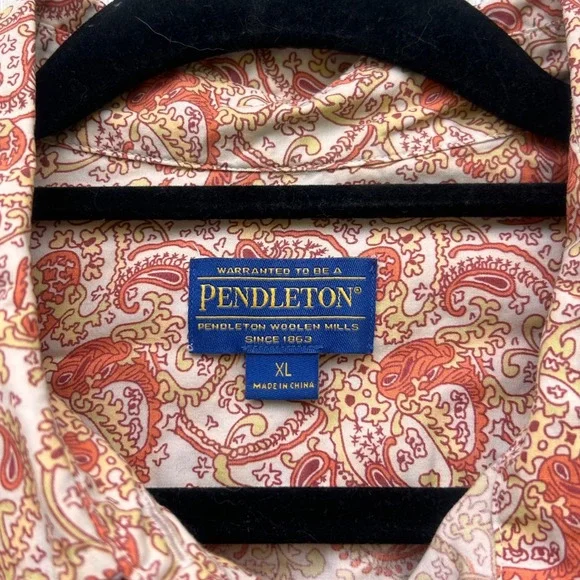 Pendleton Womens XL Orange Paisley Cotton Button Down Long Sleeve Shirt Pocket - Picture 4 of 8